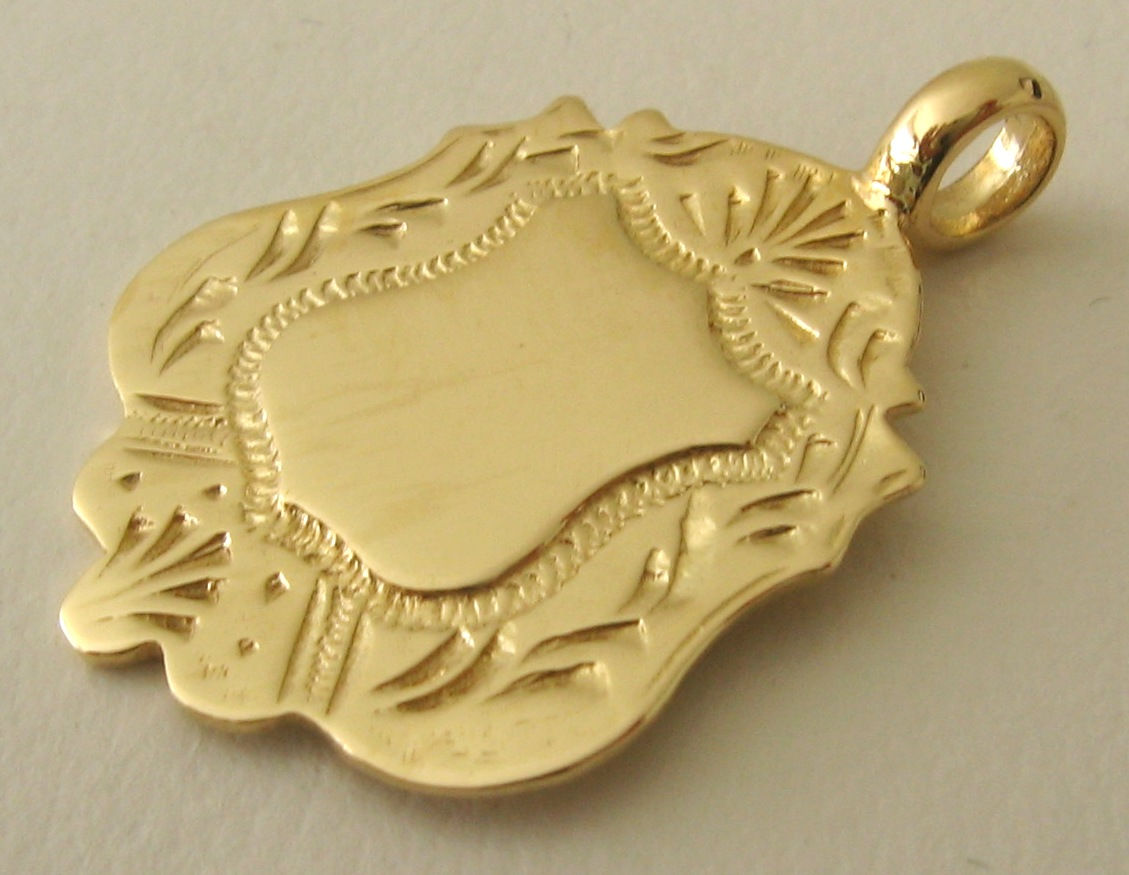GENUINE SOLID 9K 9ct YELLOW GOLD ENGLISH SHIELD FOB PENDANT
