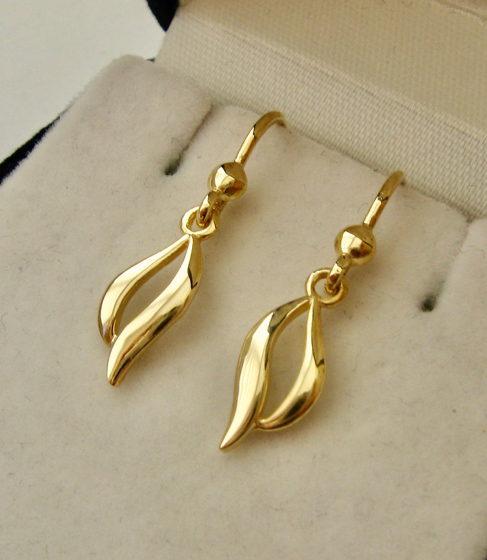 Thumbnail: Genuine SOLID 9ct YELLOW GOLD Elegant Designer Dangle Earrings