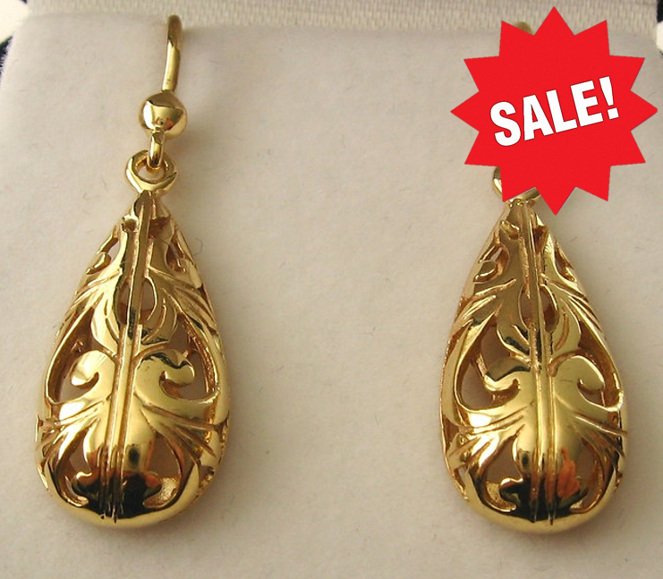 Genuine SOLID 9ct YELLOW GOLD Filigree Drop Dangle Earrings