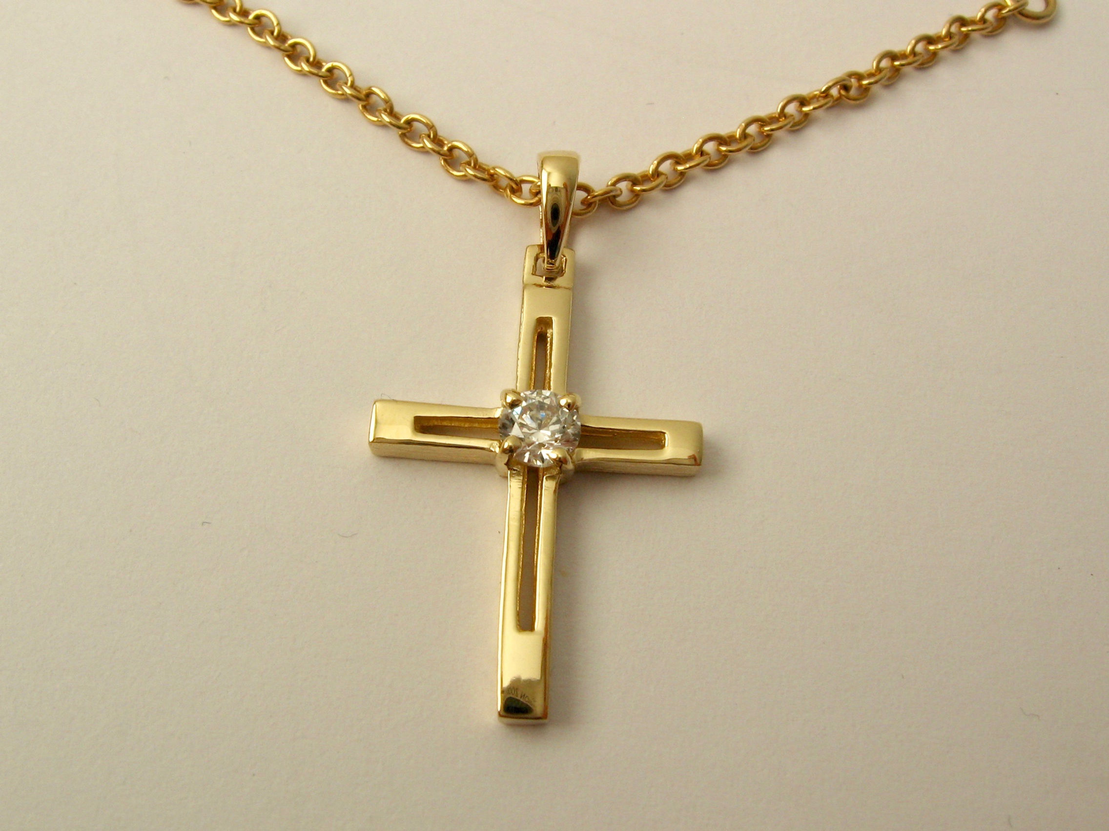 UNISEX GENUINE 9K 9ct SOLID Gold April Birthstone Cubic Zirconia CROSS Pendant