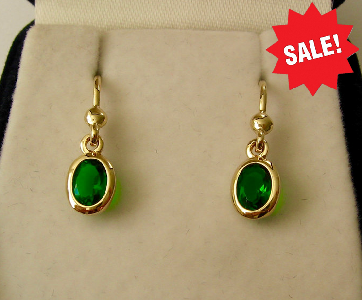 7x5 mm Genuine SOLID 9K 9ct YELLOW GOLD May Birthstone Emerald Earrings
