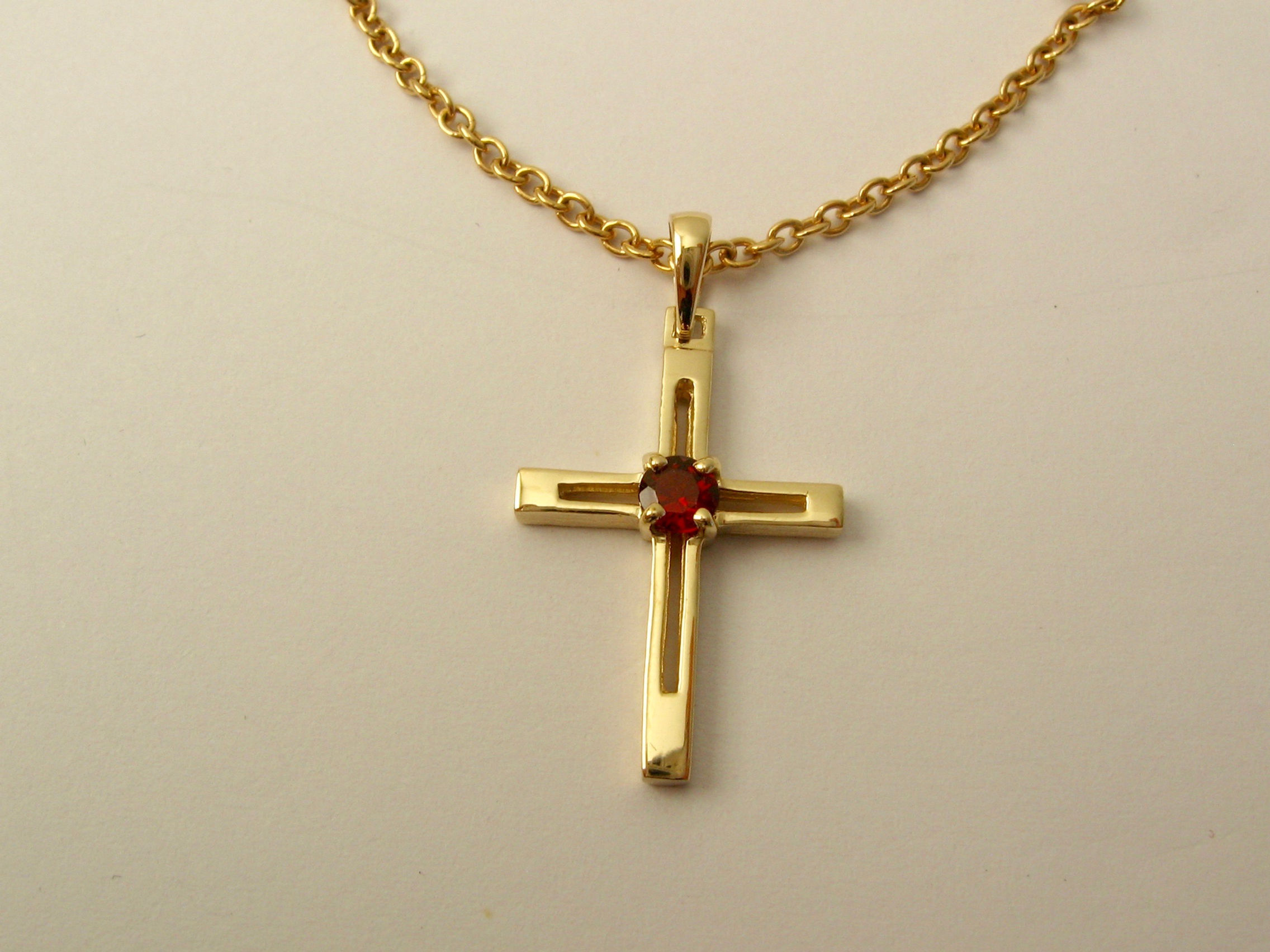 UNISEX GENUINE 9K 9ct SOLID Gold January Birthstone Garnet CROSS Pendant