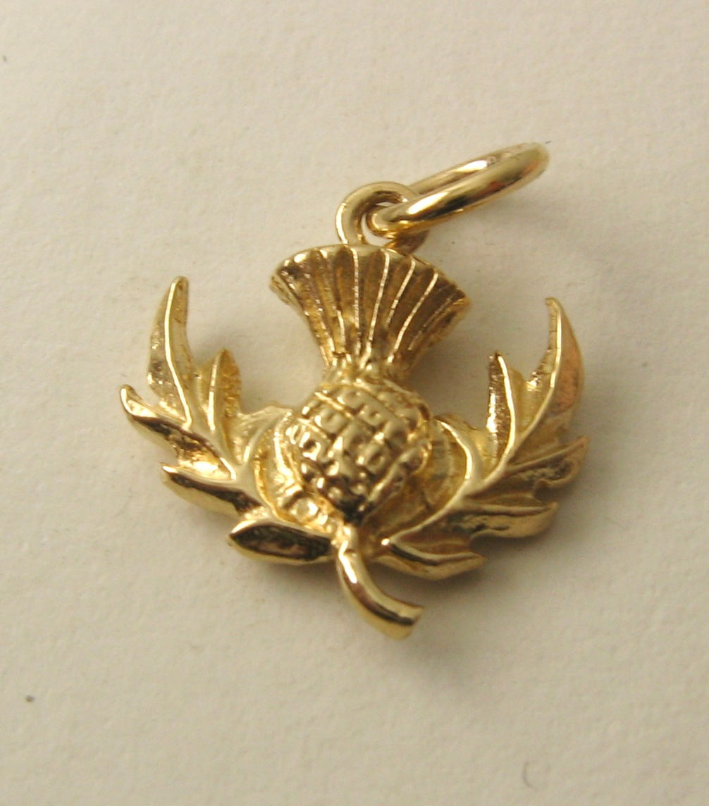 SOLID 9K 9ct YELLOW GOLD 3D SCOTTISH THISTLE CHARM PENDANT