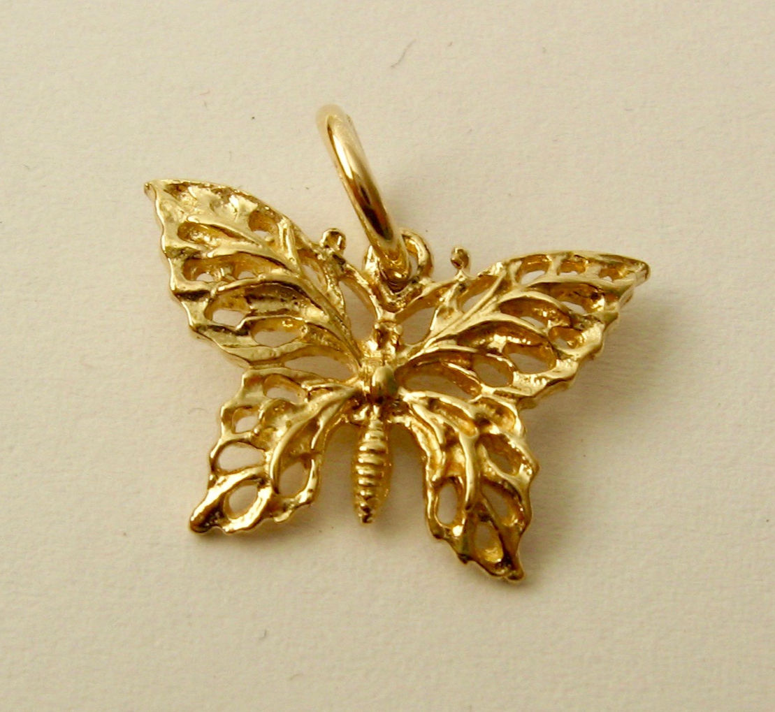 GENUINE SOLID 9ct YELLOW GOLD 3D FILIGREE BUTTERFLY CHARM/PENDANT