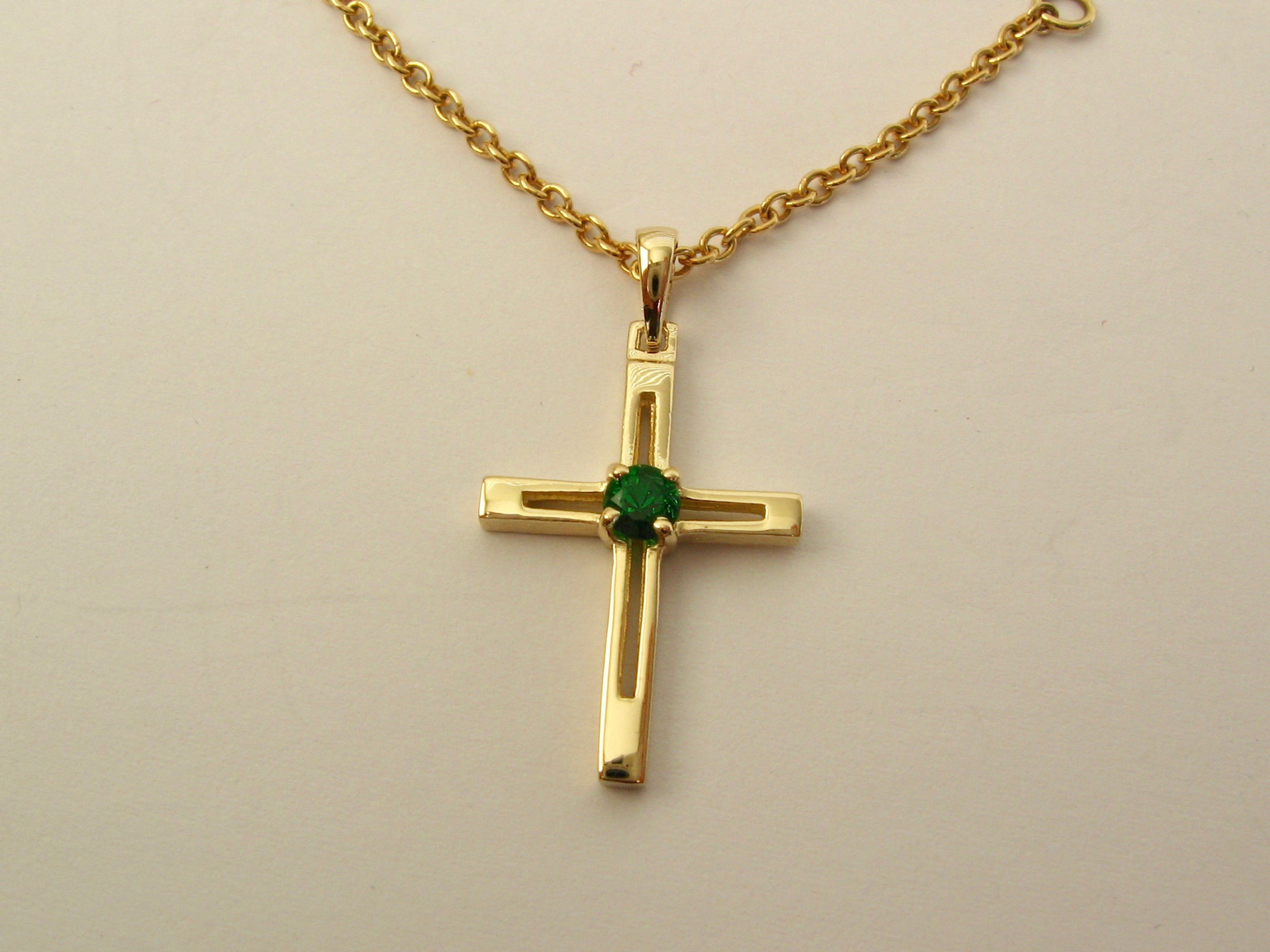 UNISEX GENUINE 9K 9ct SOLID Gold May Birthstone Emerald CROSS Pendant