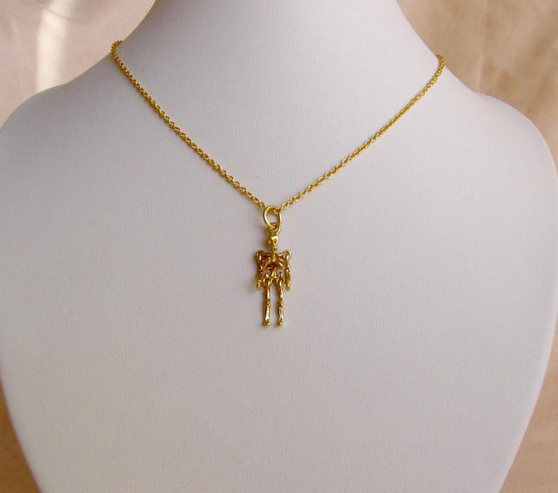 Thumbnail: Genuine SOLID 9K 9ct YELLOW GOLD 3D Skeleton Movable Charm Pendant