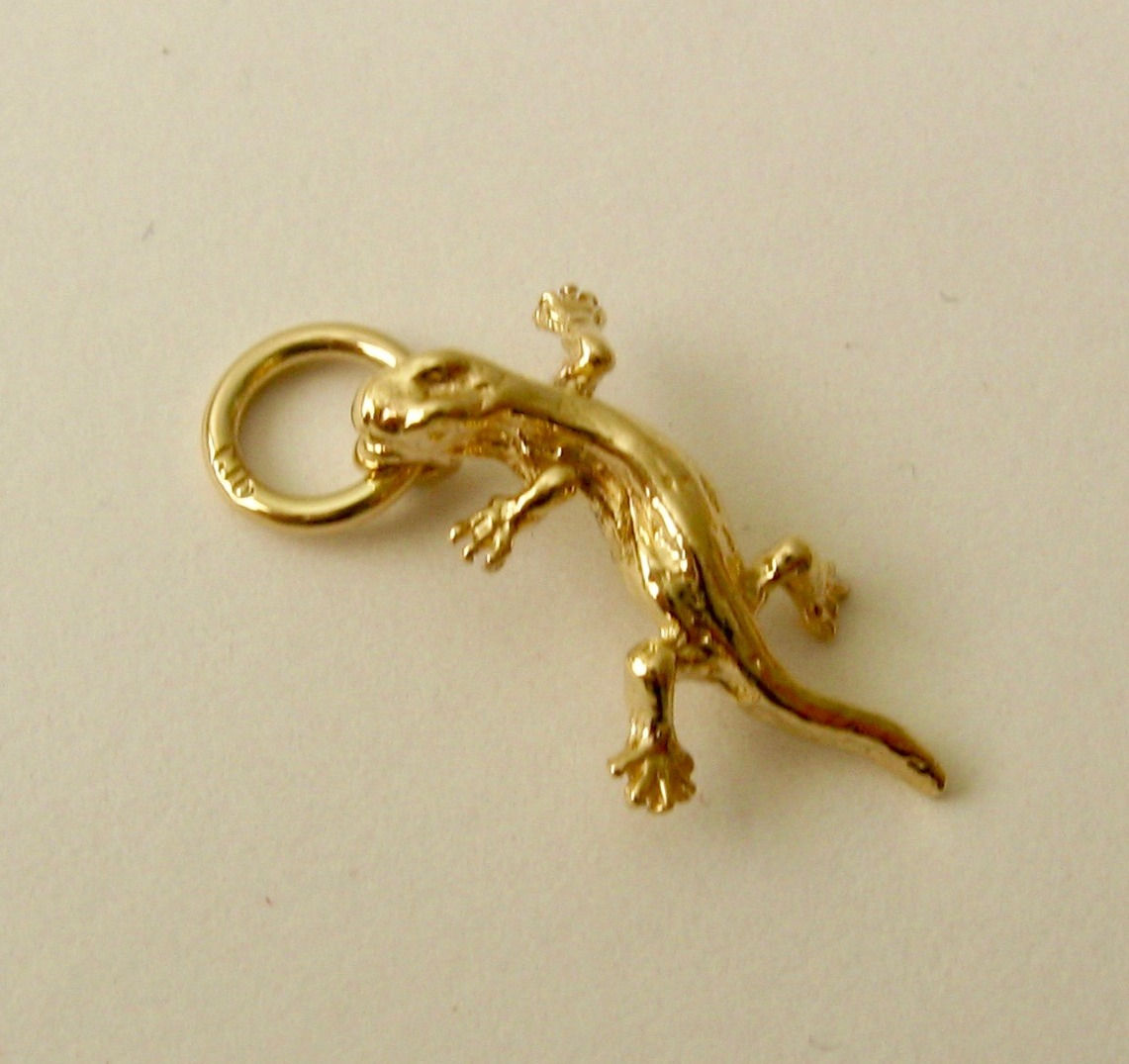 GENUINE SOLID 9ct YELLOW GOLD 3D LIZARD CHARM/PENDANT