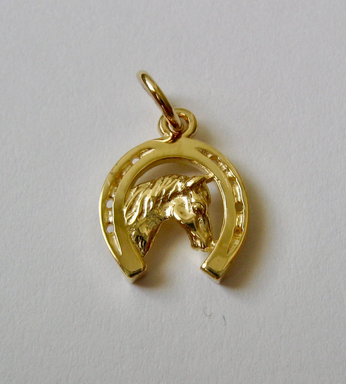 GENUINE SOLID 9ct YELLOW GOLD HORSE HEAD IN HORSE SHOE CHARM/PENDANT