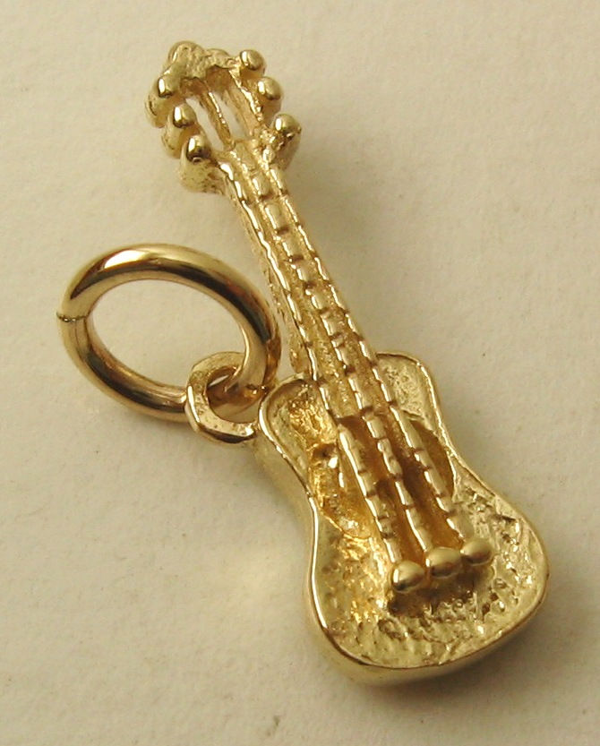 Thumbnail: GENUINE SOLID 9ct YELLOW GOLD 3D ACOUSTIC GUITAR MUSIC INSTRUMENT CHARM PENDANT