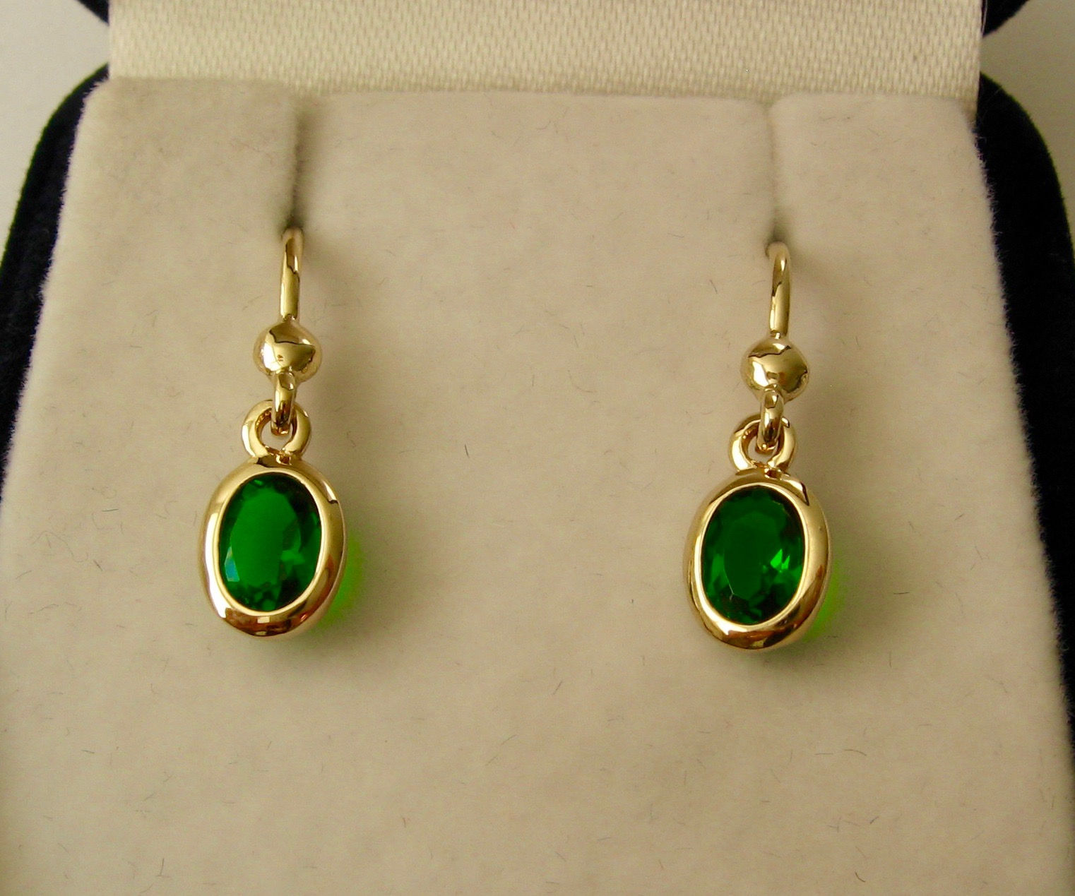 7x5 mm Genuine SOLID 9K 9ct YELLOW GOLD May Birthstone Emerald Earrings