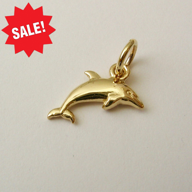 GENUINE SOLID 9ct YELLOW GOLD 3D DOLPHIN CHARM/PENDANT