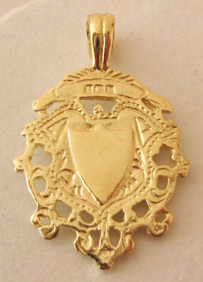 Thumbnail: Genuine SOLID 9K 9ct YELLOW GOLD Double Sided Large Fob SHIELD Pendant