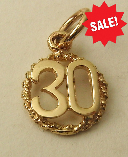 GENUINE SOLID 9K 9ct YELLOW GOLD 30TH BIRTHDAY ANNIVERSARY CHARM/PENDANT GIFT