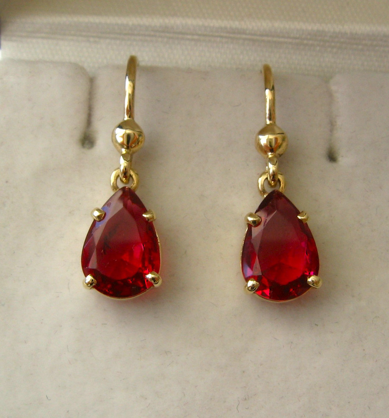 GENUINE SOLID 9K 9ct YELLOW Gold PEAR SHAPE RUBY EARRINGS