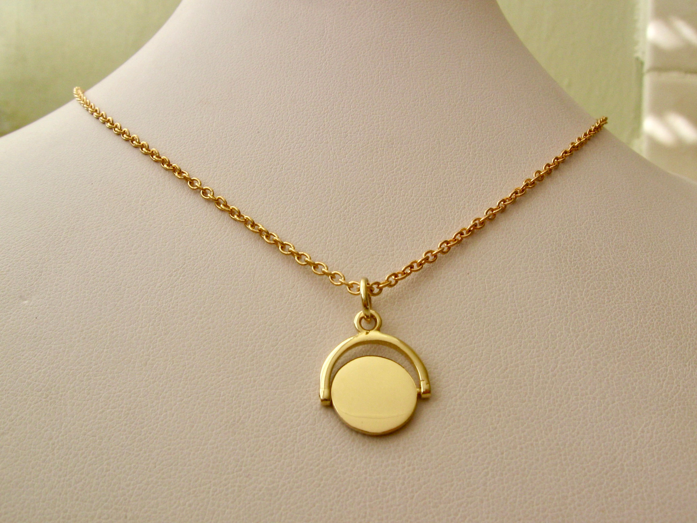 Genuine SOLID 9K 9ct YELLOW GOLD Spinner Name Personalised Disc Pendant Necklace