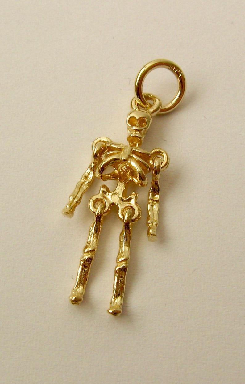 Thumbnail: Genuine SOLID 9K 9ct YELLOW GOLD 3D Skeleton Movable Charm Pendant