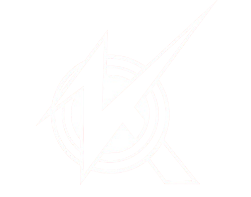Logotipo con rayo y flecha dentro de un círculo blanco sobre negro.