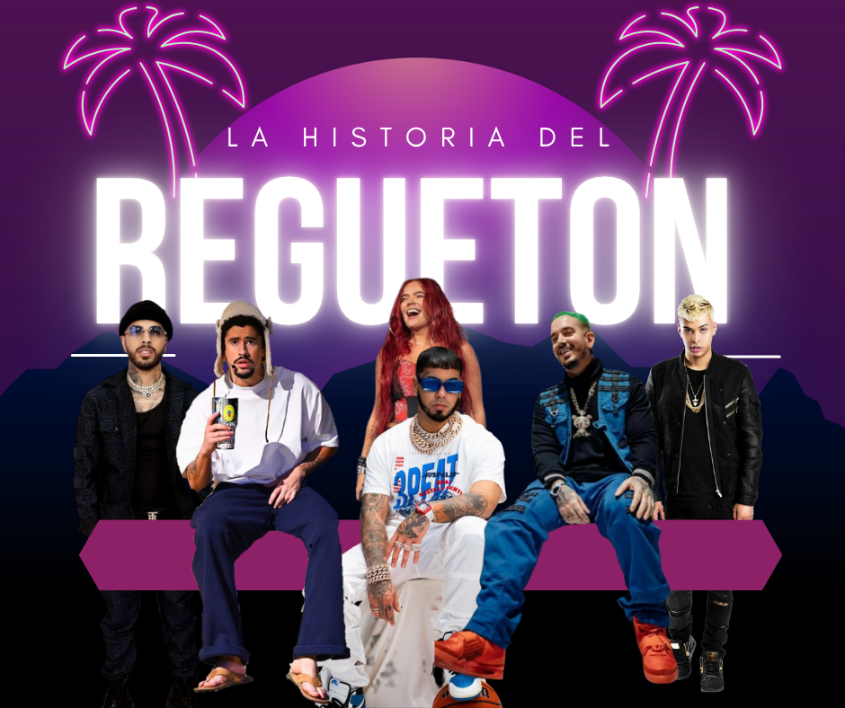 Artistas de reggaeton posando para un anuncio: La Historia del Reggaeton. Historia.