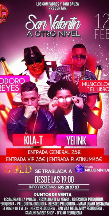 Cartel San Valentin con Teodoro Reyes, Kila-T, Yei Ink y otros artistas. Entradas vendidas.