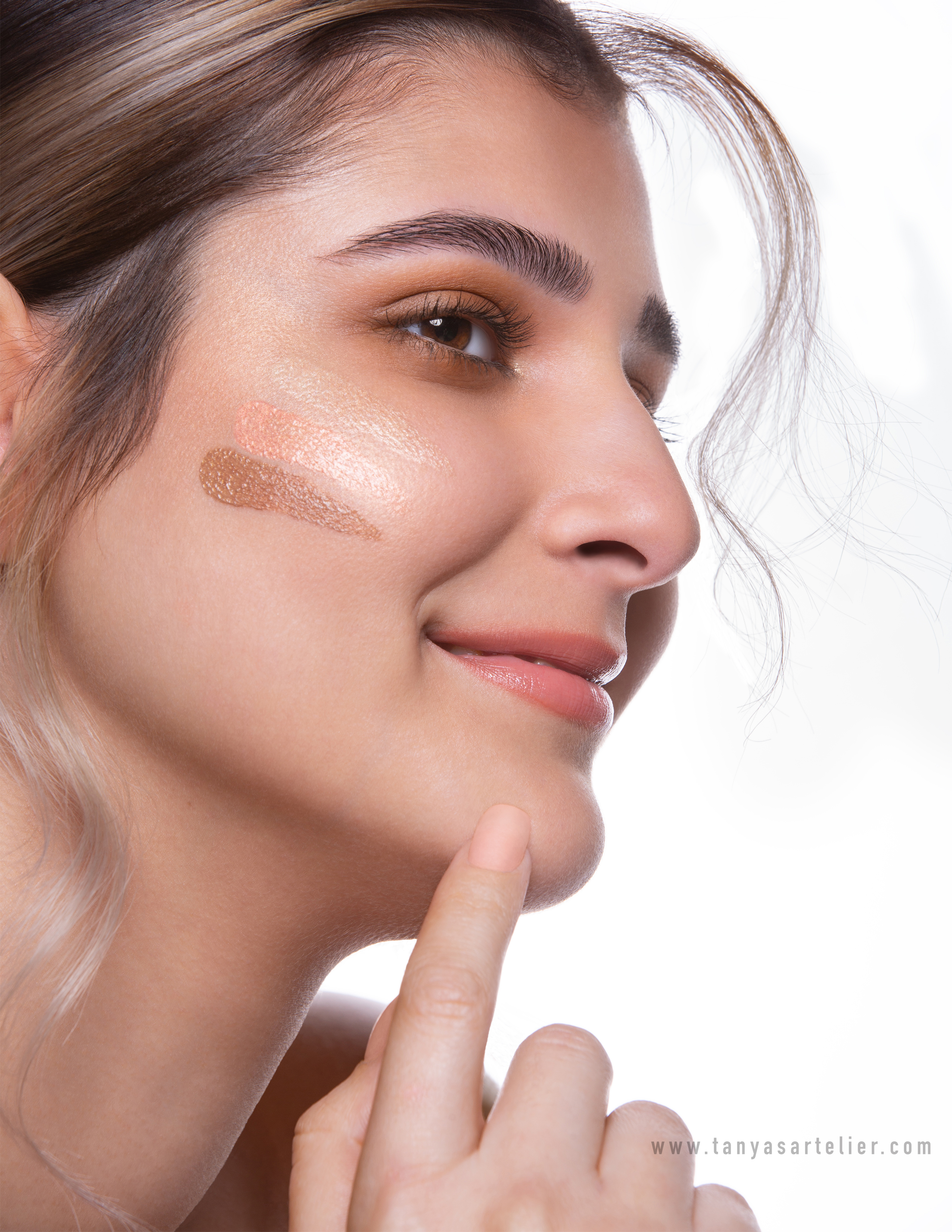 Makeup Product Swatches on a Model.