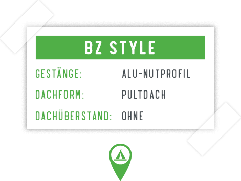 Beistellzelt Style: Alu-Nut-Profilgestänge, Pultdach ohne Überstand - perfekt für Dauercamper