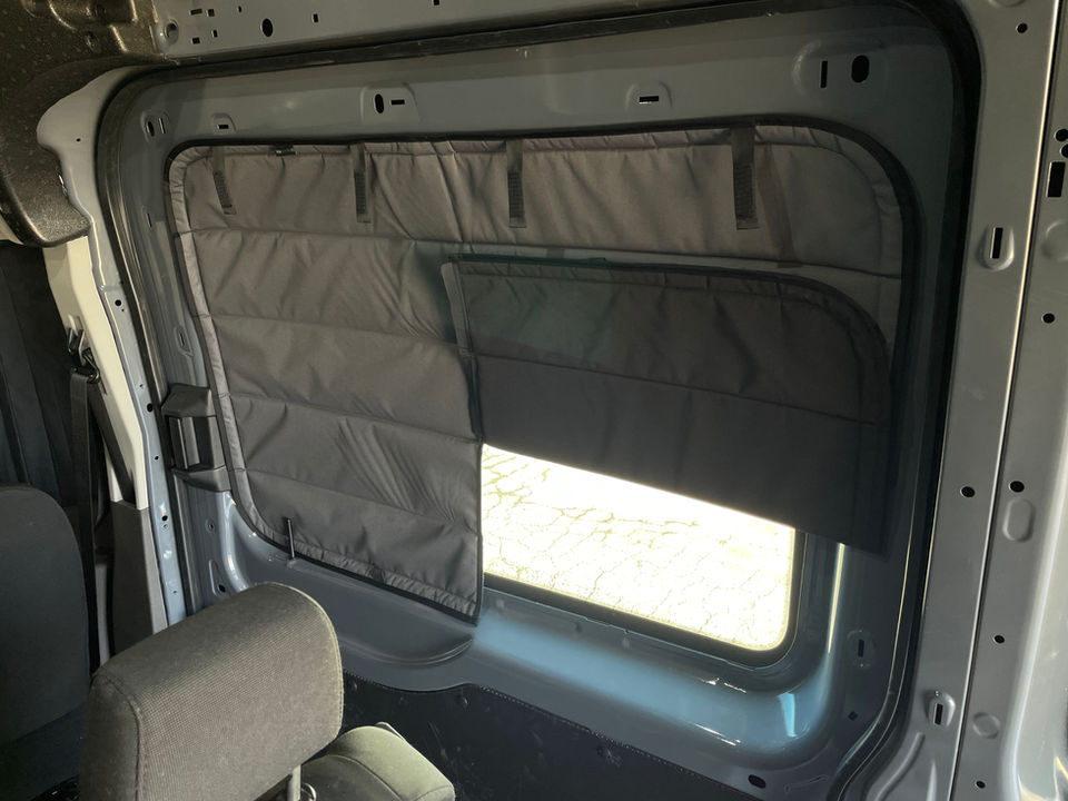 Grey van window shades installed