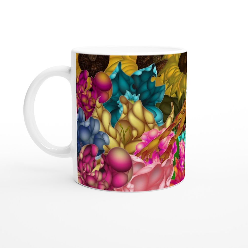 "Frog in Flower Bed"White 11oz Ceramic Mug