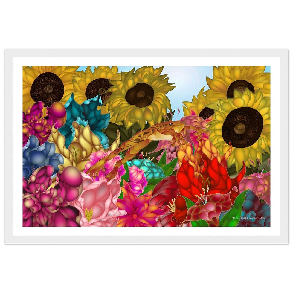 "Frog in Flower Bed"Fine Art Wooden Framed Poster 30x45 cm / 12x18″