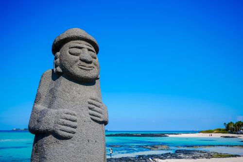 Stone Grandfather and beautiful sea, Jeju Island, South Korea