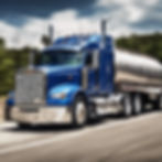 A Blue Semi-truck pulling a tanker trailer that is silver.jpg