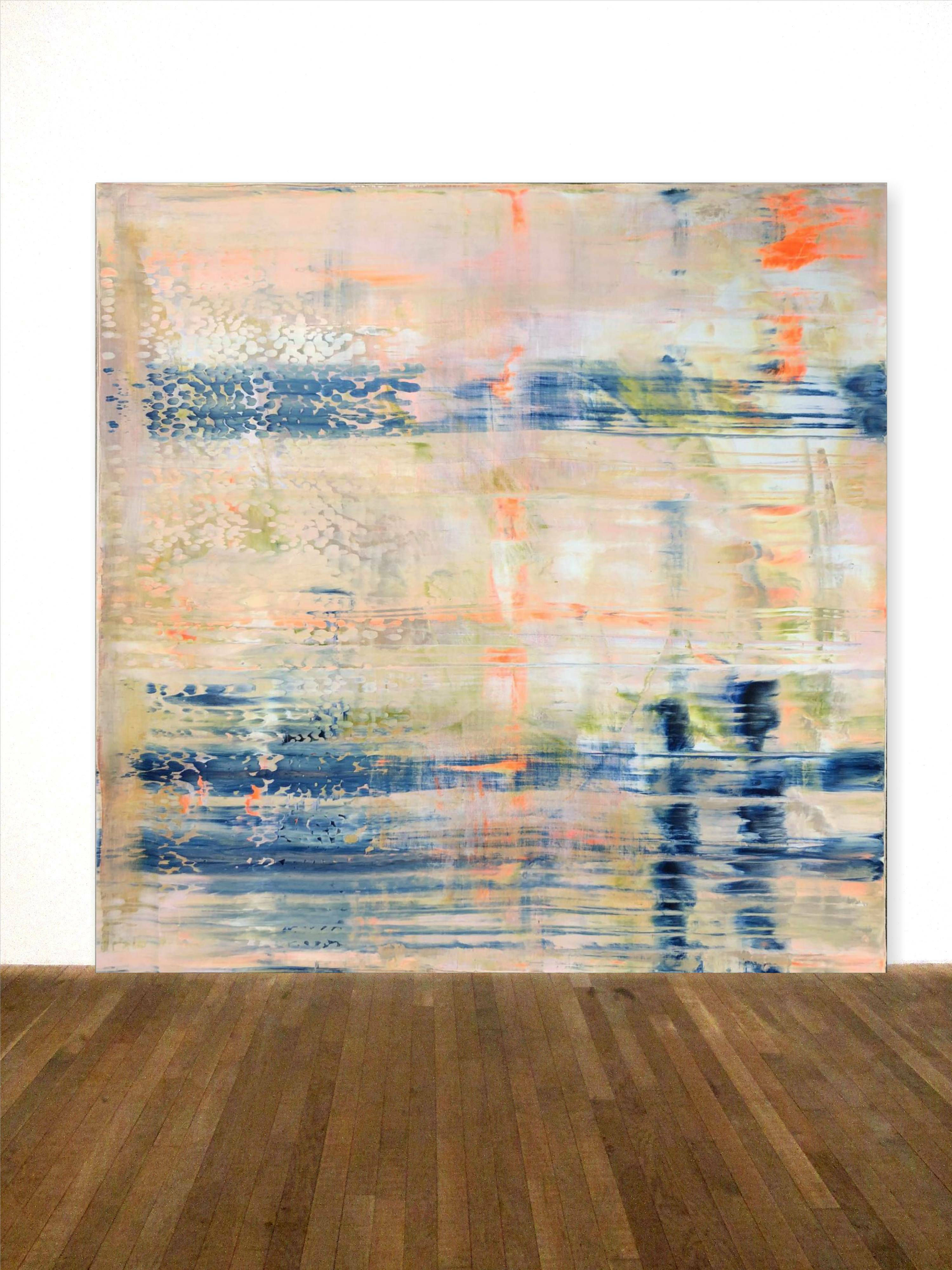 GEMÄLDE ORANGE BLAU ROSA 100 x 100cm ABSTRACT PAINTING FINE ART