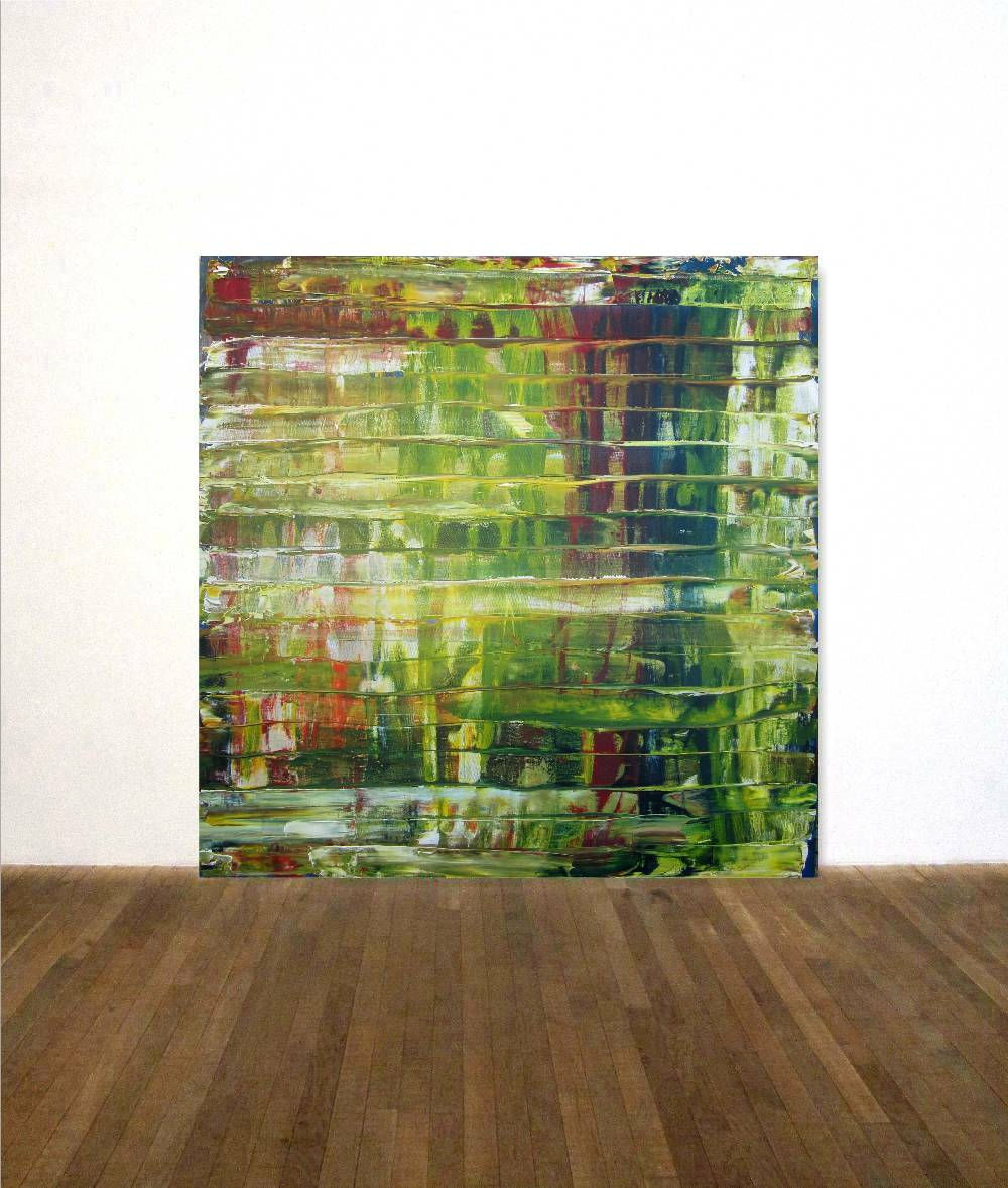 LEINWAND RAKELTECHNIK BILD GEMÄLDE 100x100cm ABSTRACT PAINTING