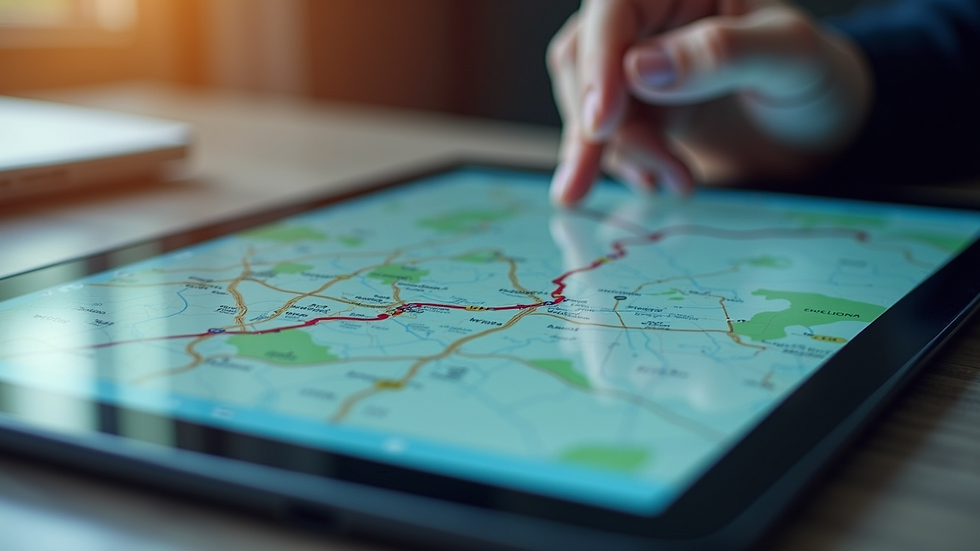 Close-up view of a digital map on a tablet showing optimized delivery routes