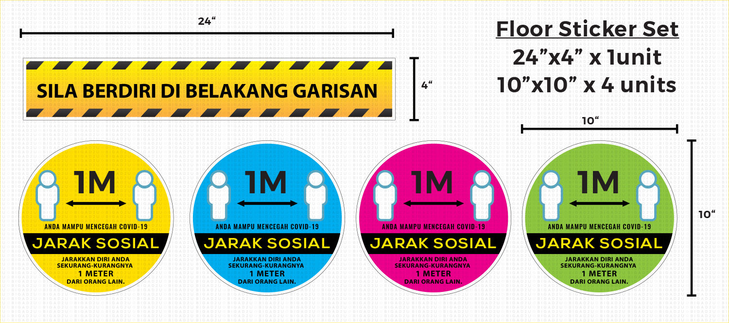 Jarak Sosial 1M Distances Floor Sticker 5 in 1 set (2 Sets)