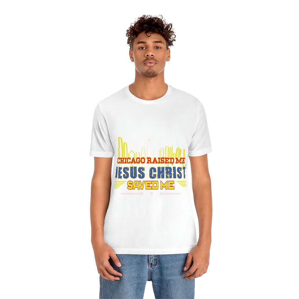 Thumbnail: Chicago Raised Jesus Saved Unisex Jersey Short Sleeve Tee