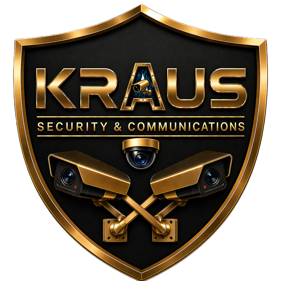 Kraus Security & Communications logo featuring security cameras