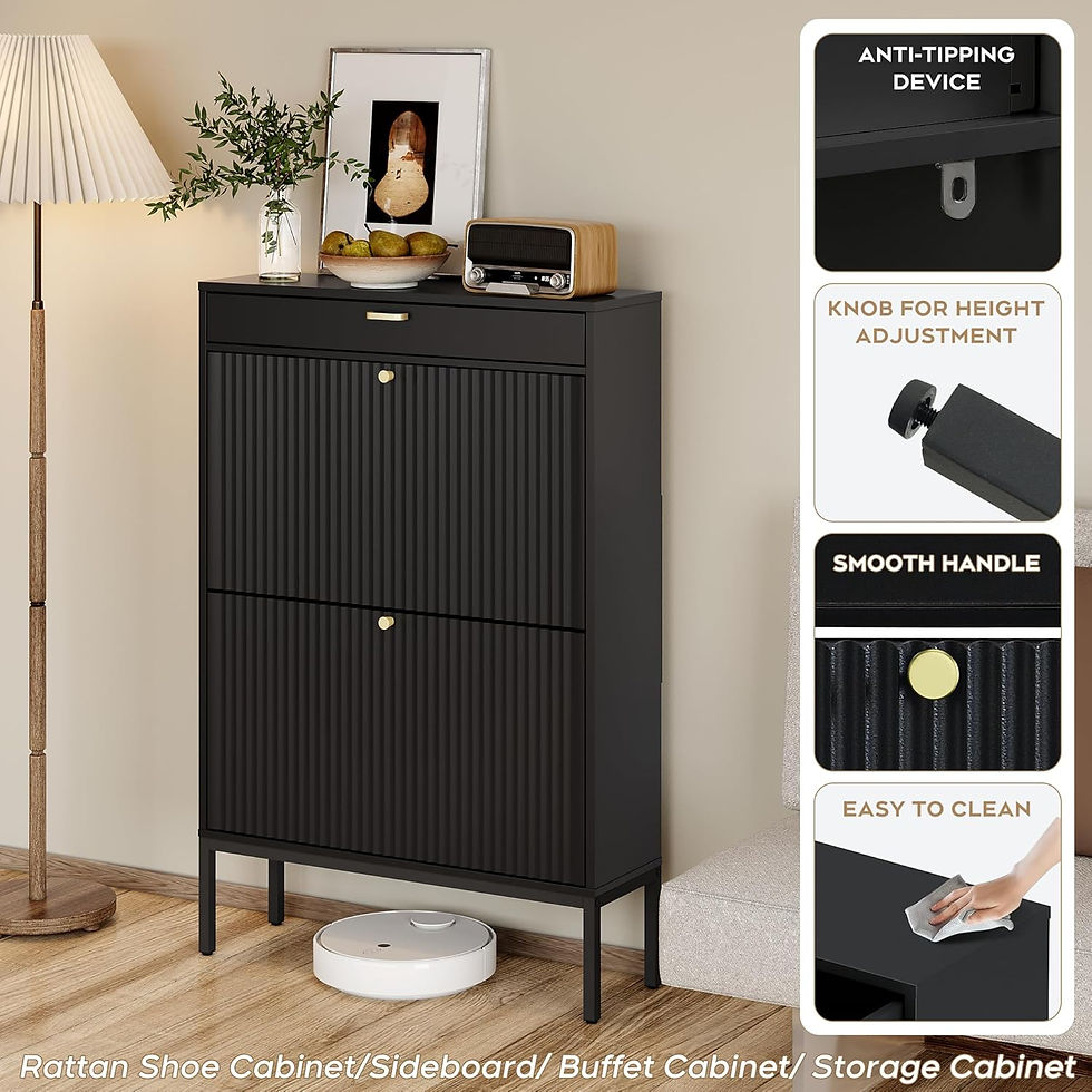 Thumbnail: Slim Wave Wood Shoe Cabinet_Dark Black
