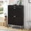 Thumbnail: Slim Sun Pattern Wood Shoe Cabinet_Dark Black