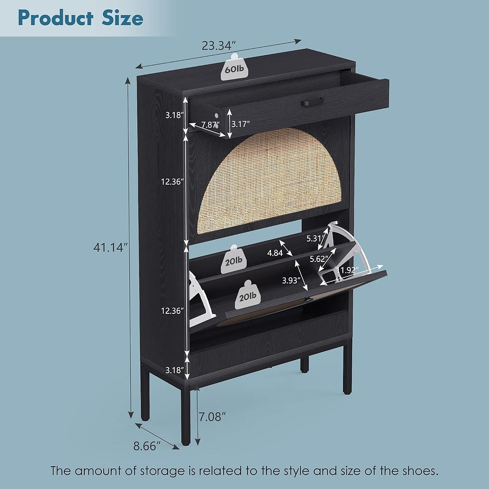 Thumbnail: Slim Wooden Rattan Shoe Cabinet_Black