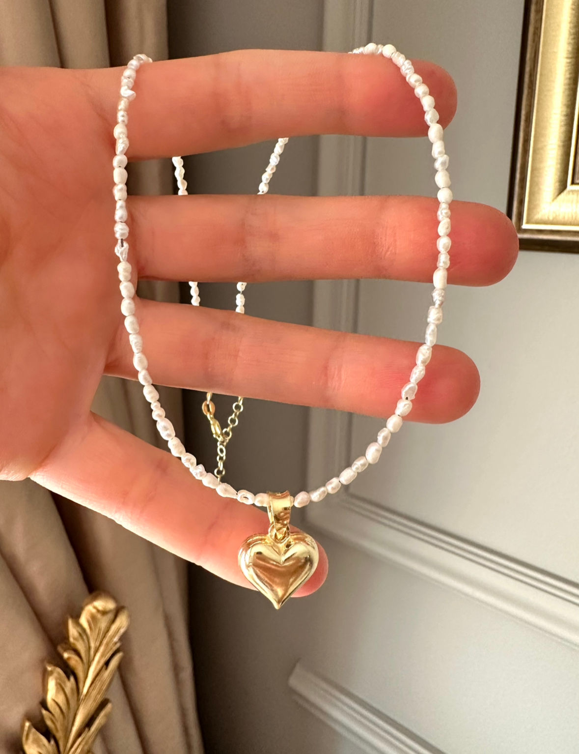 Doğal İncili Kalp Kolye 