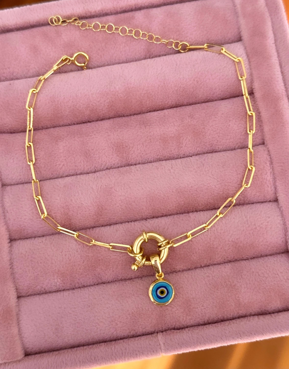 Gemici Kilitli Mineli Nazar Boncuklu Kalpli Halhal