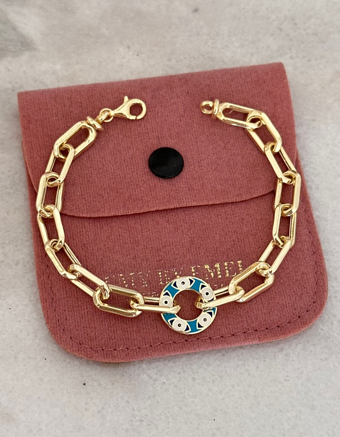 Mineli Nazar Boncuklu Halka Detaylı Ataç Zincir Bileklik