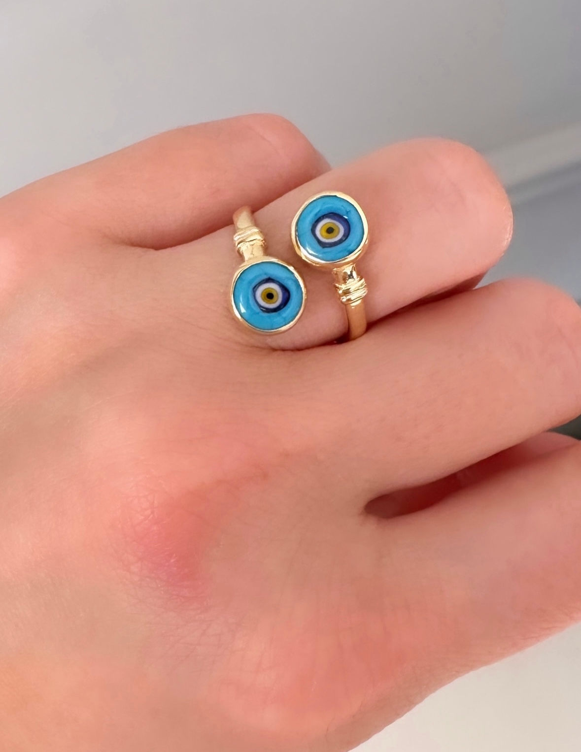 Mineli Çift Nazar Boncuklu Yüzük 