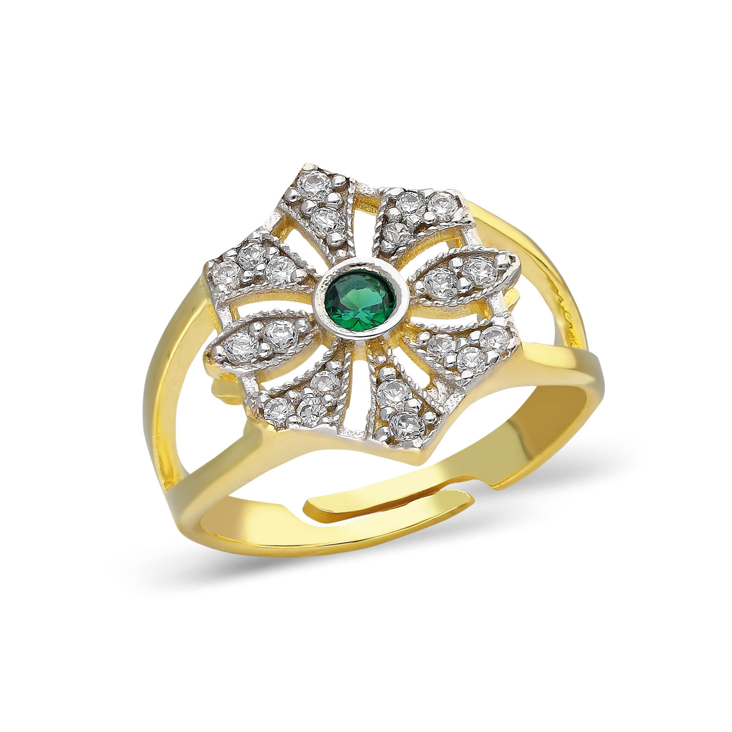 Daisy Yeşil Taşlı Serçe Parmak Yüzüğü 