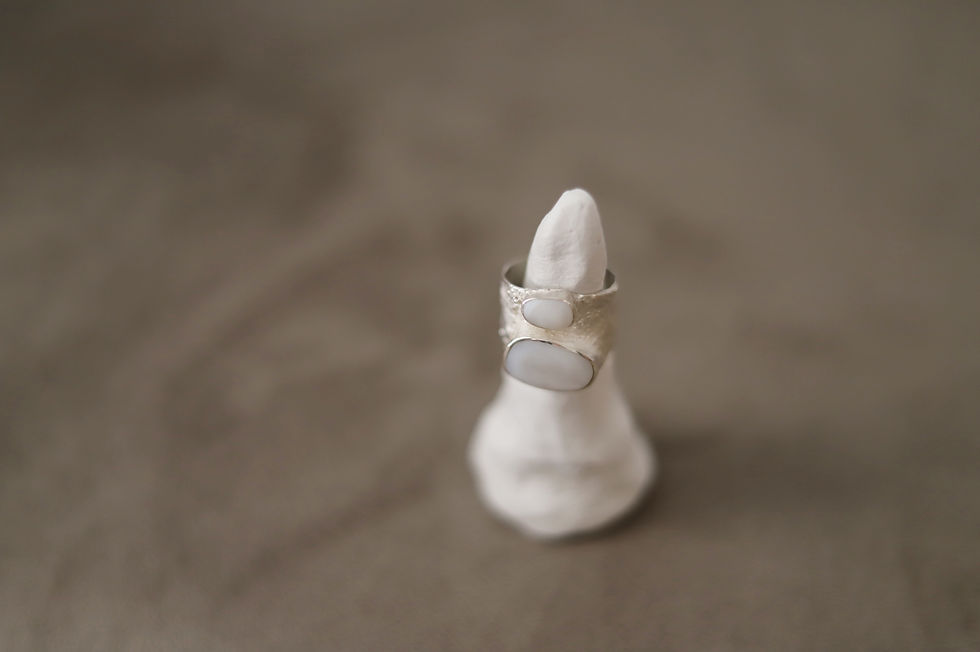 Thumbnail: Minimalist artisan silver ring with white mother of pearl