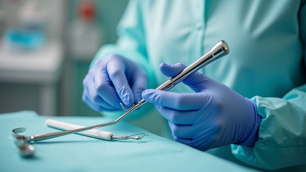 Eye-level view of dermatologist preparing treatment tools in clinic