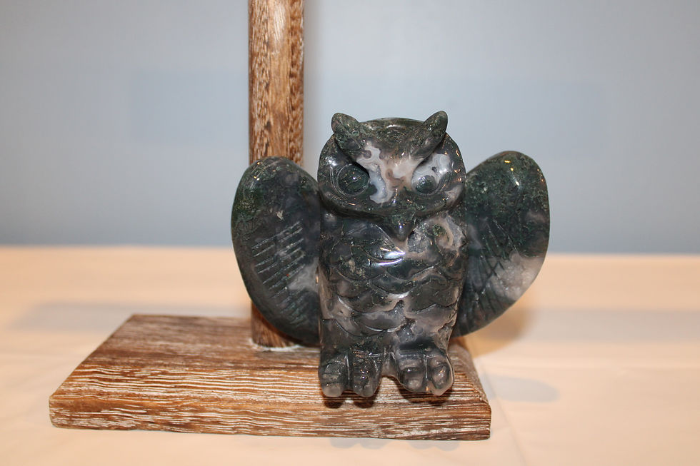 Moss Agate Druzy Owl