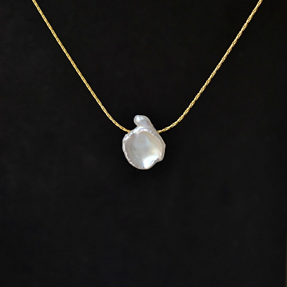 Thumbnail: Large floating flat pearl necklace, keshi pearl snake chain necklace