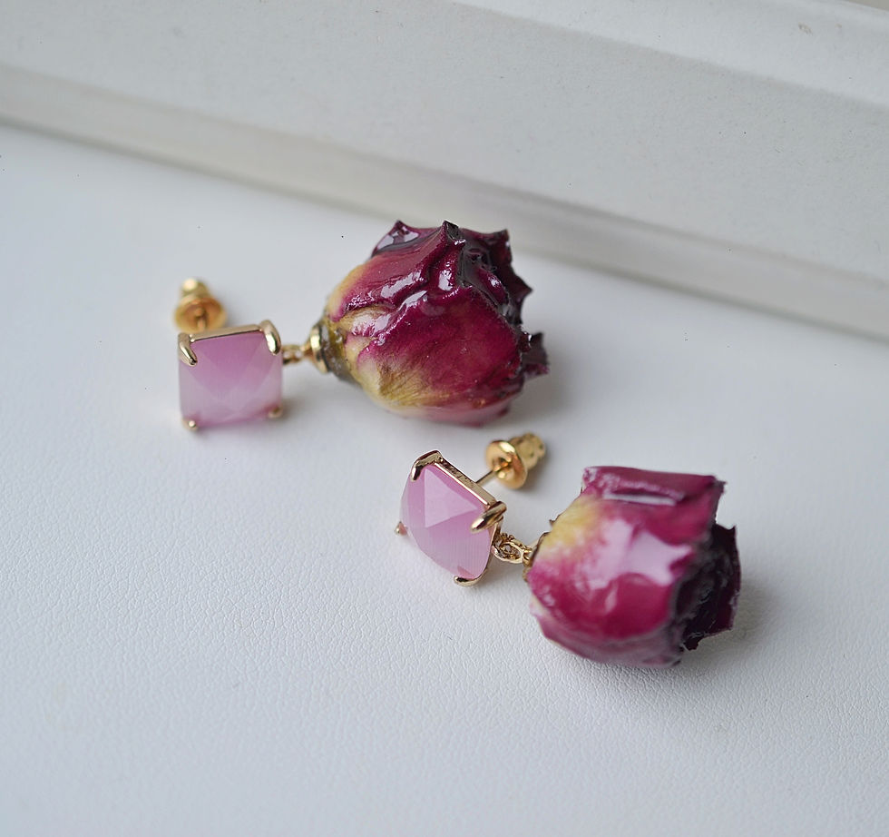 الصورة المصغرة: Rose natural flowers earrings, 14k gold filled rose earrings, dangle ear