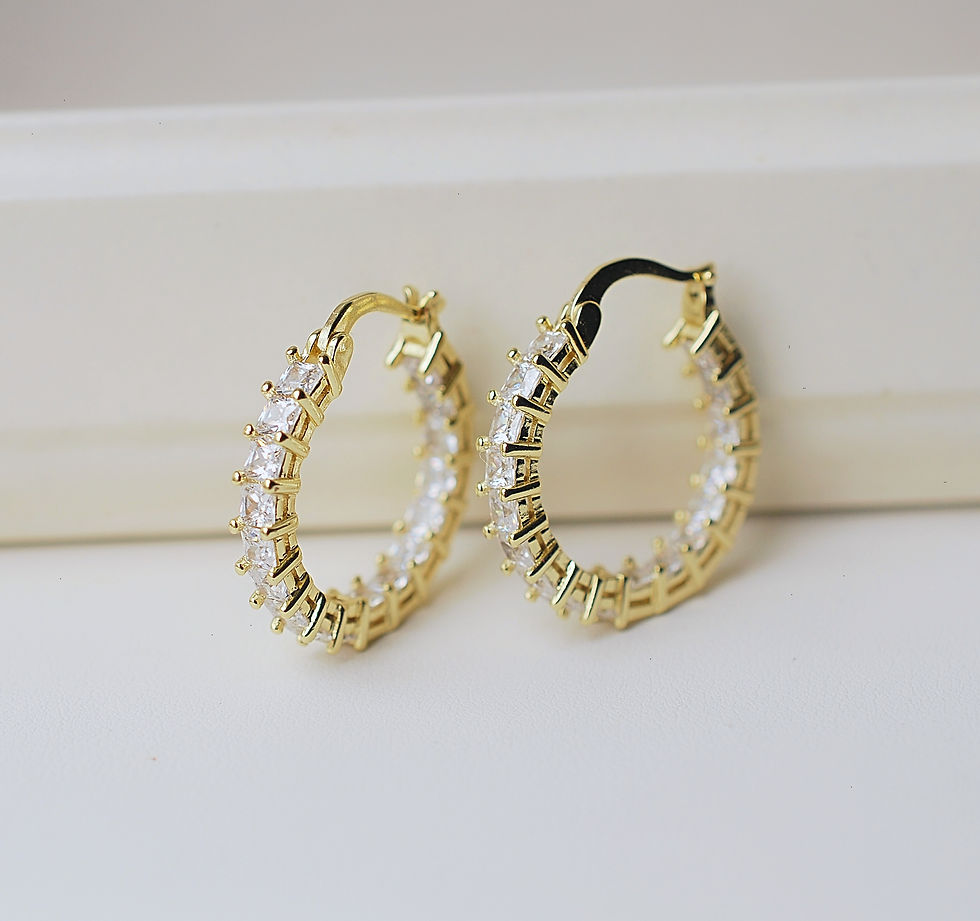 18k Gold plated circle hoop zirconia paved earrings, crystal hoop